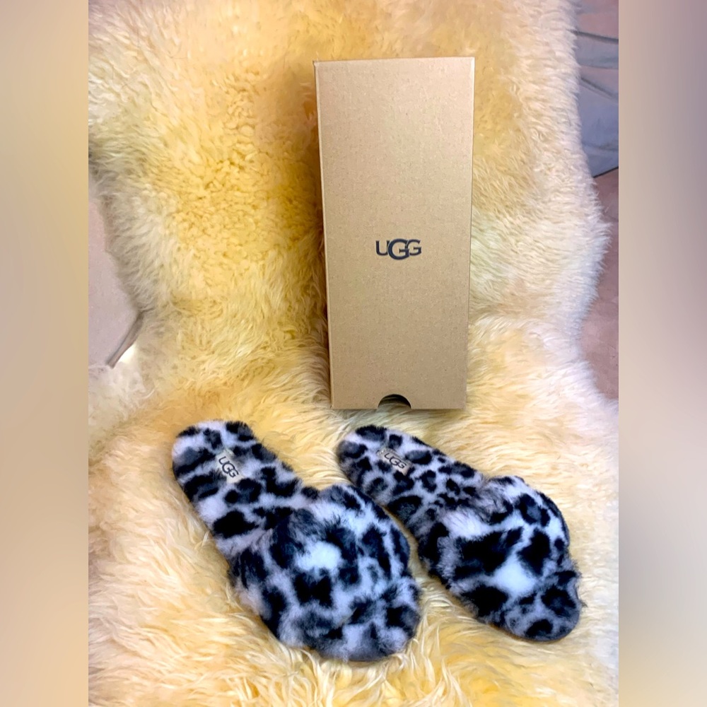 NEW UGG W Fluff Slide II Leopard White